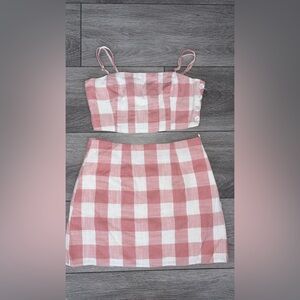 Forever 21 Size Small 2 Piece Outfit Crop Top & Skort Plaid Pink EUC